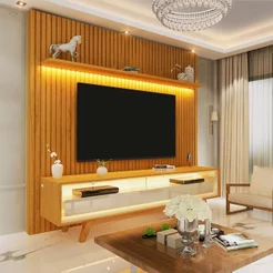 Rack com Painel Ripado para TV até 75 Polegadas 100% MDF com LED 184CMX308CM Nobre Marrom Naturale