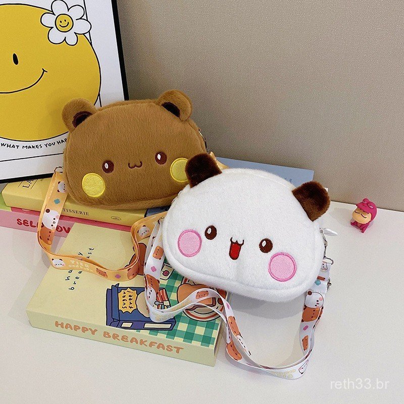 Nova bolsa transversal fofa de panda, bolsa de ombro de pelúcia macia, um presente de pelúcia para a sua namorada.