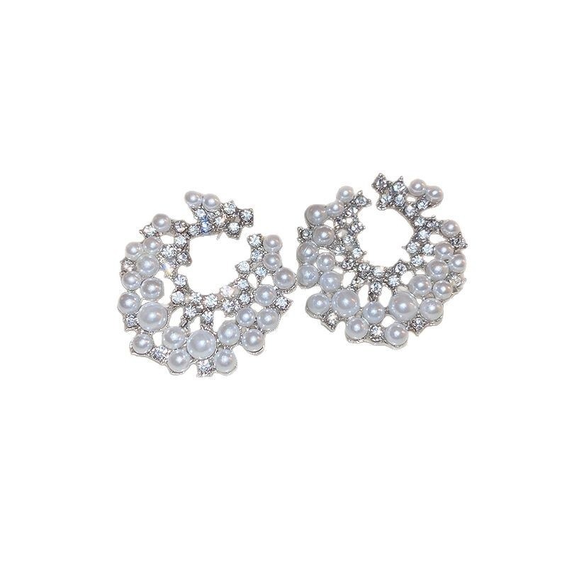 Agulha de prata diamante flor geométrica pérola brincos luz francesa luxo Retro elegante brincos High-End All-Match brin