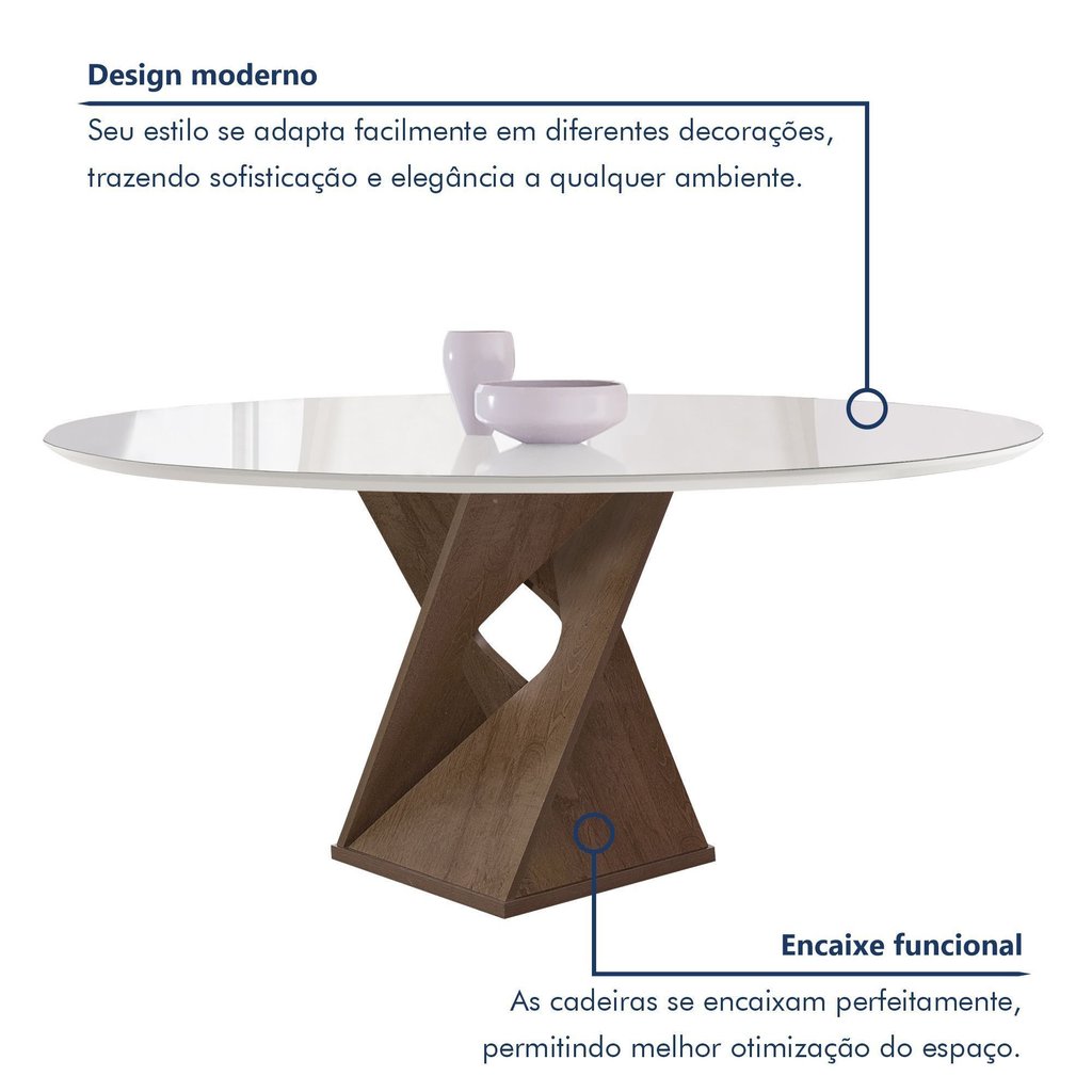 Conjunto Sala de Jantar Mesa Redonda 6 Cadeiras Vidro Barcelona Yescasa Chocolate/Off White/Veludo Bege — imagem 2 de 2