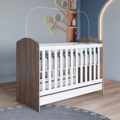 Berço Mini Cama 3 em 1 Bala de Menta Marrom/Rústico/Branco Rústico/Branco