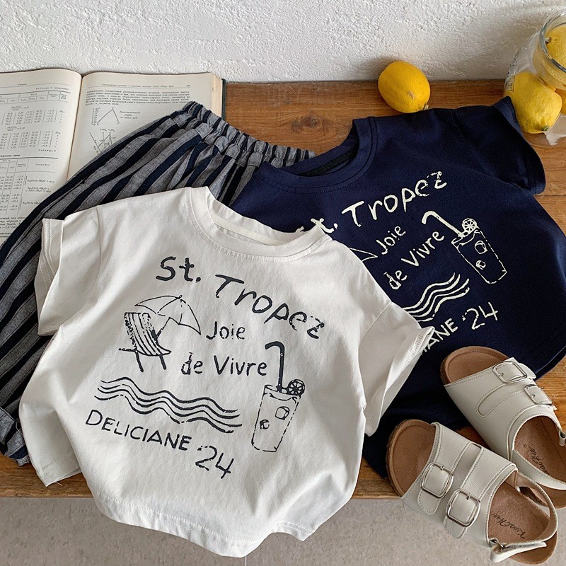 Meninos verão camiseta 2026 novo estilo rufião bonito bebê coreano de manga curta topo crianças verão moda meia manga ca