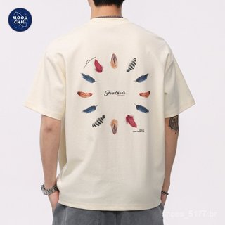 Roupa masculina Muqiu | Camiseta de manga curta com estampa divertida estilo americano para homens, coleção de verão 202