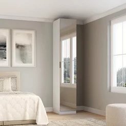 Guarda-roupa Modulado 1 Porta com Espelho sem Gavetas 45cm 100% MDF Branco