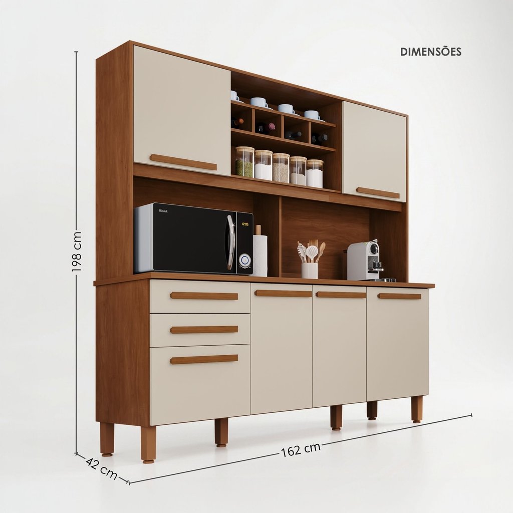 Armário para Cozinha 6 Portas 2 Gavetas Luna Plus Yescasa Cinamomo/Off Arenas Cinamomo/Off Arenas · foto 2
