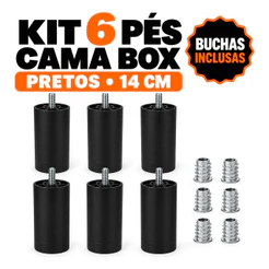 Kit 6 Pé Cama Box 14cm Preto Alto Castor Gazin Ortobom