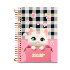Caderno Colegial 15 Matérias 240 Folhas Cute Cat - CADERSIL Capa:Caixa