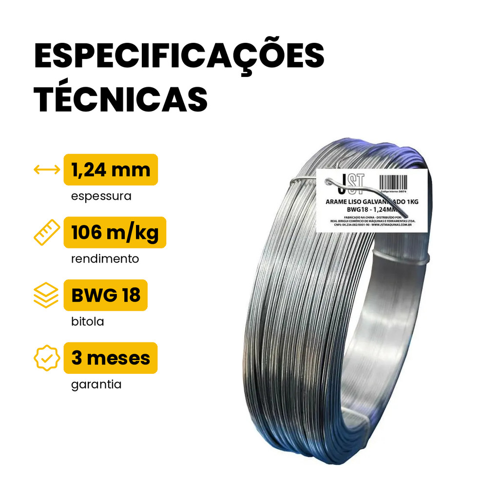 Arame Liso Galvanizado BWG 18 1,24mm Por Quilo 1kg JST Fino Flexível · foto 2