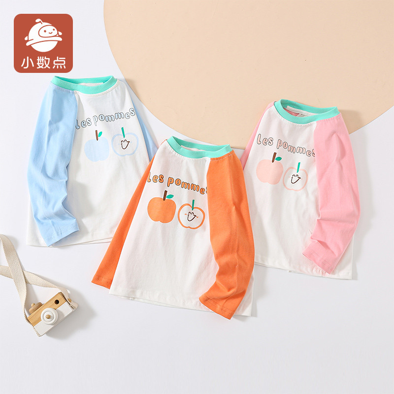 Pequenos pontos crianças camiseta de manga comprida outono novo estilo puro algodão camada Base menina bebê primavera em