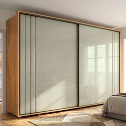 Guarda-Roupa Casal 100% MDF 2 Portas de Correr 8 Gavetas com Ripado Yescasa Marrom Cumaru/Opala Dali Cumaru/Opala