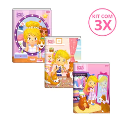 Kit Com 03 Cadernos Brochura 80 Folhas Turma da Bela - Jandaia Capa:Maquia/Colar/Vestido