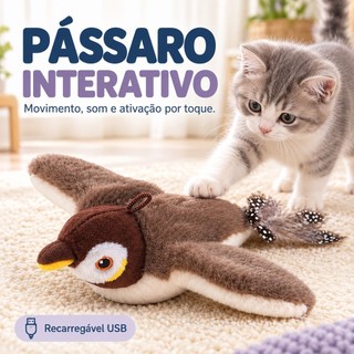 Brinquedo Interativo para Gato Pássaro Eletrônico com Som e Movimento USB Recarregável com Catnip