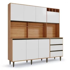 Armário De Cozinha Versatti 7 Portas 3 Gavetas Batrol Freijo Com Off White