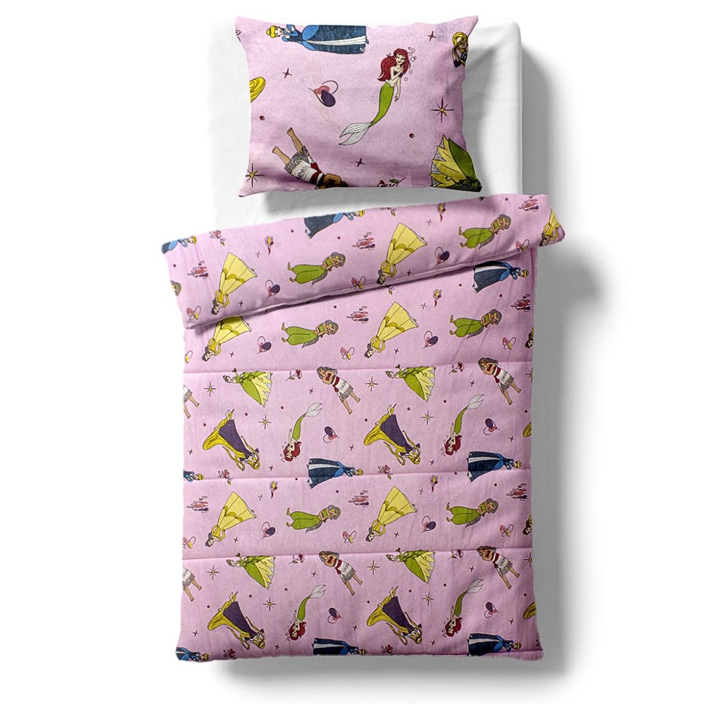 Kit Jogo De Edredom Com Fronha Infantil Princesas Disney Brilhantes Rosa Cama Menina Malha 100% Algodão Cama Portallar