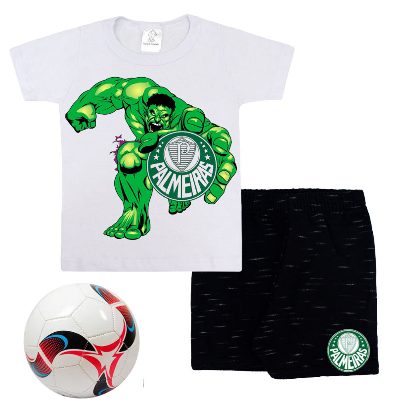 Conjunto infantil e juventil camiseta e bermuda bola  Palmeiras 4 ao 16  +bola de futebol