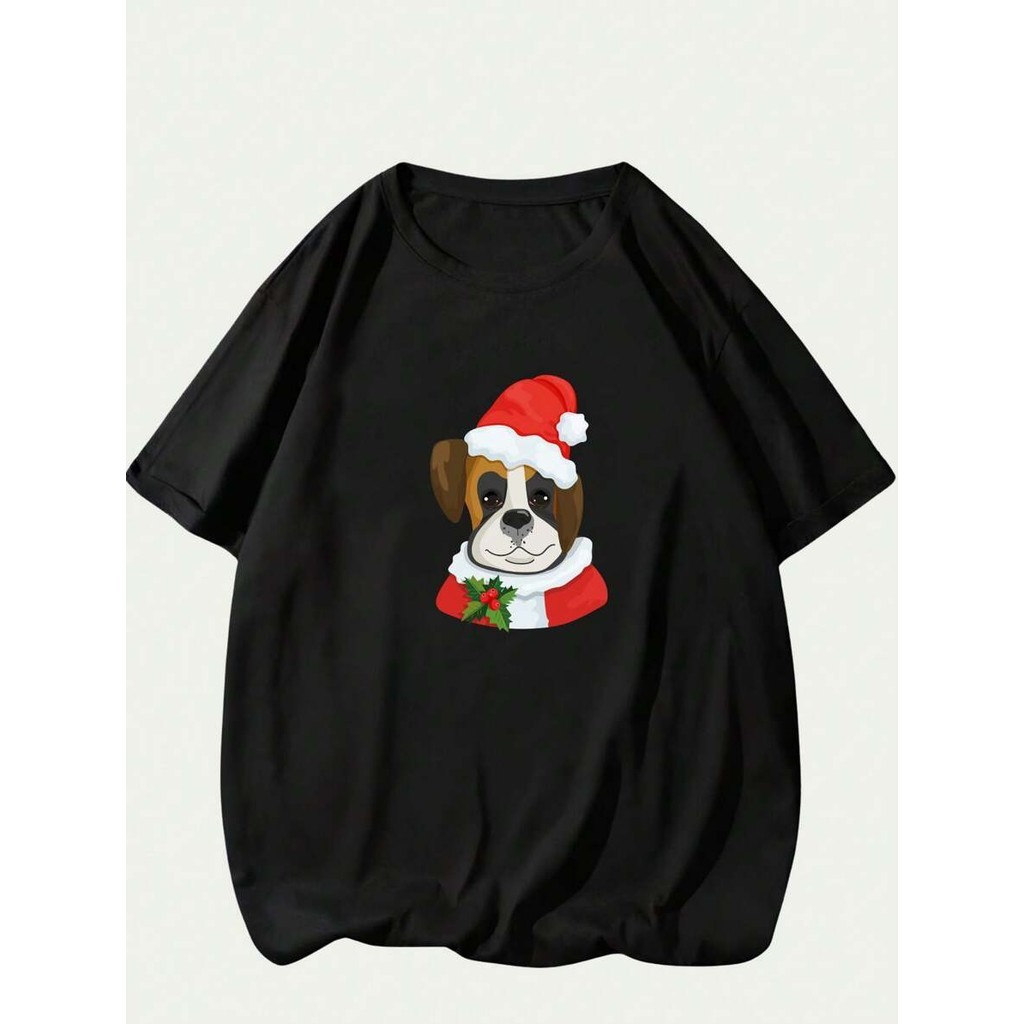 Camiseta Camisa 100% Algodão Unissex Cachorro Natalino Descolado Casual Lançamento Unissex Lançamento