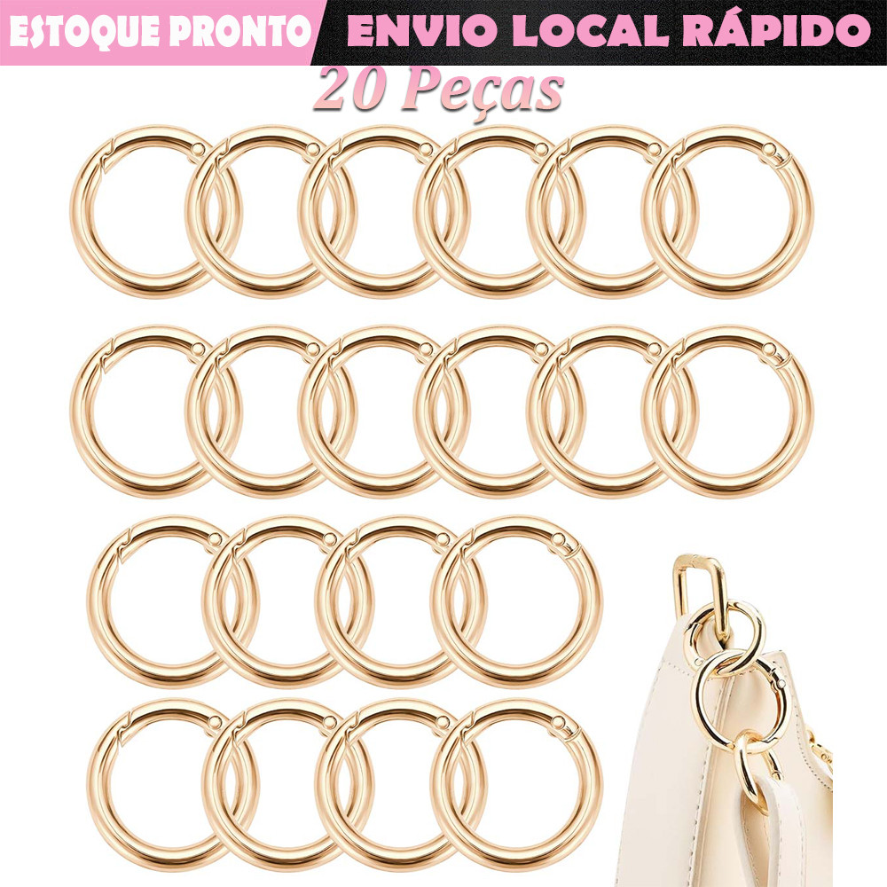 20pçs anéis de mola  de encaixe ganchos de liga de zinco acessórios faça-você-mesmo para coleiras chaveiro bolsa dourado