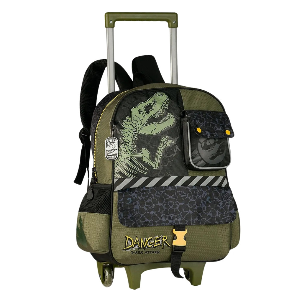 Mochila De Rodinhas Infantil Dinossauro T-Rex Ideal Para Escola E Passeios Com Chaveiro De Metal Volta ás Aulas - Clio em Oferta na Shopee