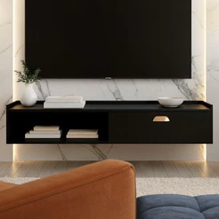 Rack Suspenso Sala Tv 90cm Home Decoração Sala Quarto nicho 1 Porta Cores Painel TV