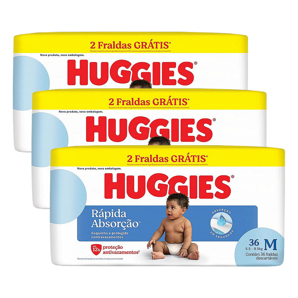 Kit 3 Fralda Infantil Huggies Meguinha Tamanho M 36 Und em Oferta na Shopee