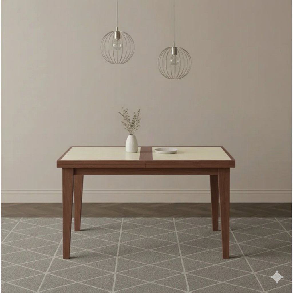 Mesa de Jantar Extensível Madeira Maciça Tampo com Vidro Paris  Imbuia/Off White