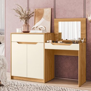 Penteadeira Escrivaninha 2 Portas 1 Gaveta Trend  Cinamomo/Off White em Oferta na Shopee