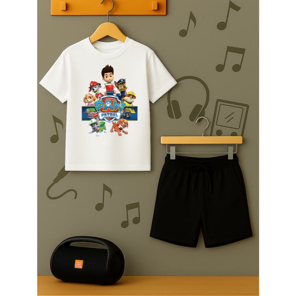 Conjunto Patrulha Canina Infantil Juvenil Camiseta e Bermuda Moletom Algodão Macio Menino Menina