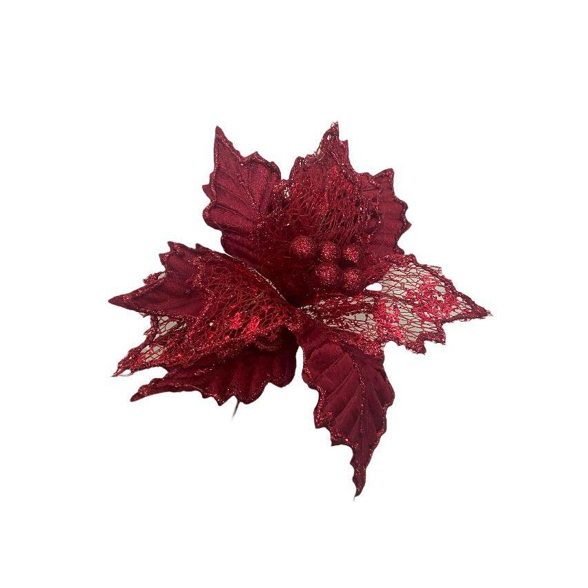 Bico de Papagaio vermelho Decor Natal c/3 Flores Artificiais