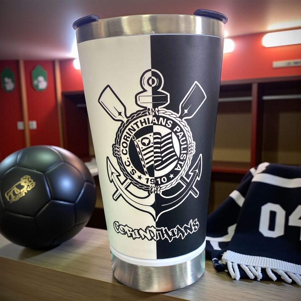 Copo Oficial Corinthians Inox 473ml com Isolamento Térmico 6h e Abridor de Garrafa em Oferta na Shopee