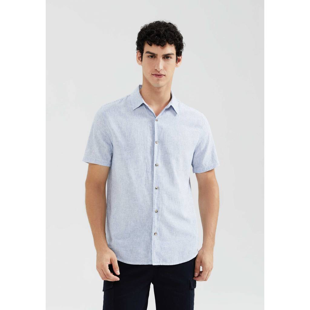 Camisa Masculina Manga Curta Fio Tinto Listrada Em Linho em Oferta na Shopee