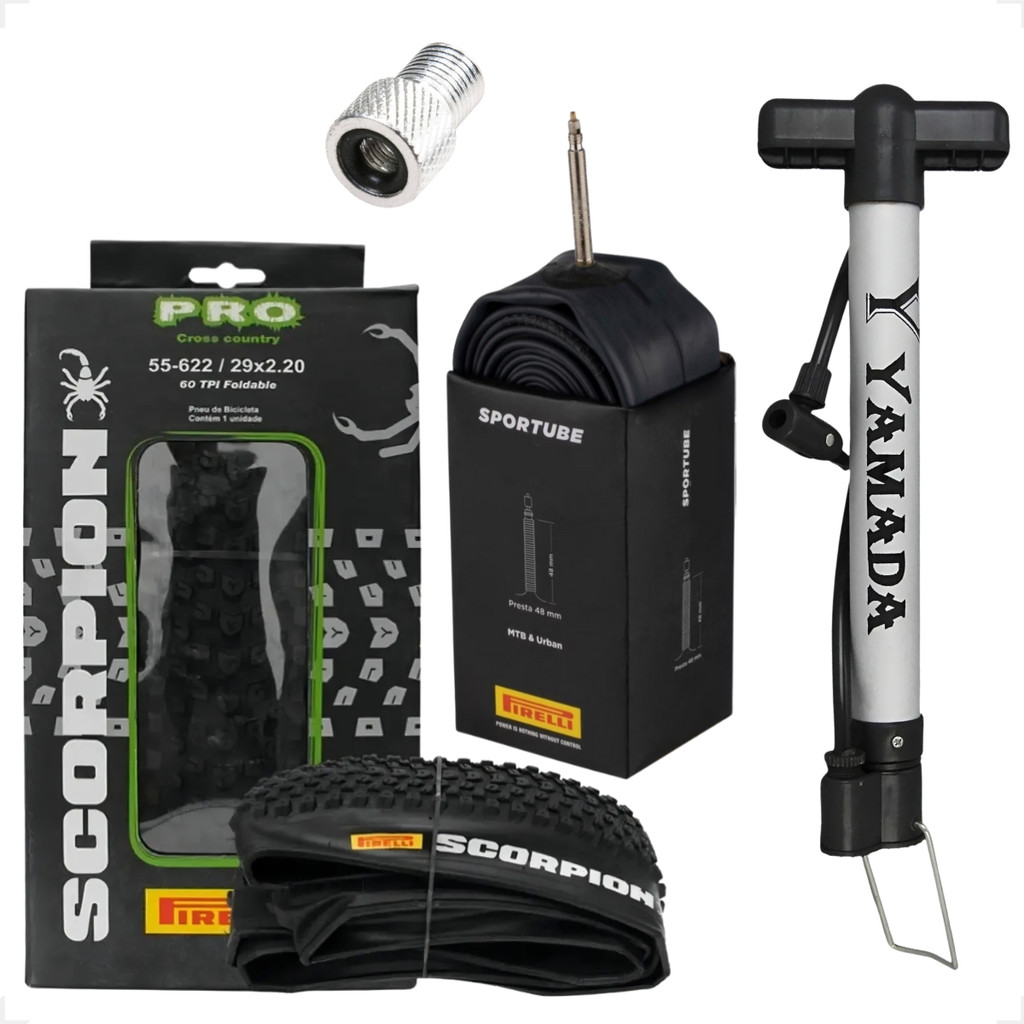 Pneu Pirelli Scorpion Aro 29 x 2.20 Kevlar Cravudo Mtb + Camara Pirelli + Bombinha + brinde