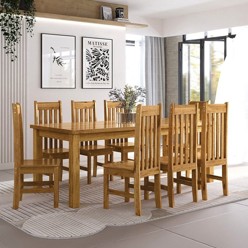 Conjunto Sala de Jantar Mesa 220cm Retangular e 8 Cadeiras 100% Madeira Maciça Creta Espresso Móveis em Oferta na Shopee