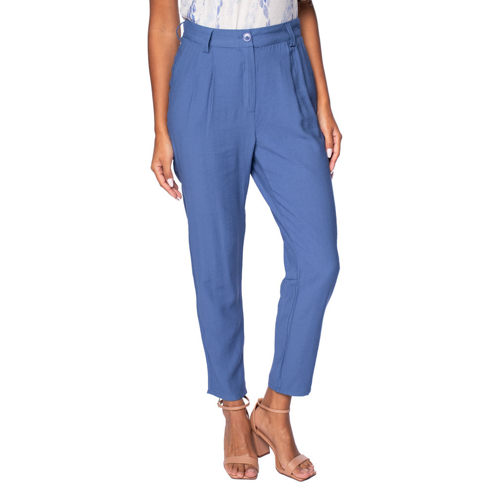 Calça Feminina The Style Box Reta de Alfaiataria Azul em Oferta na Shopee