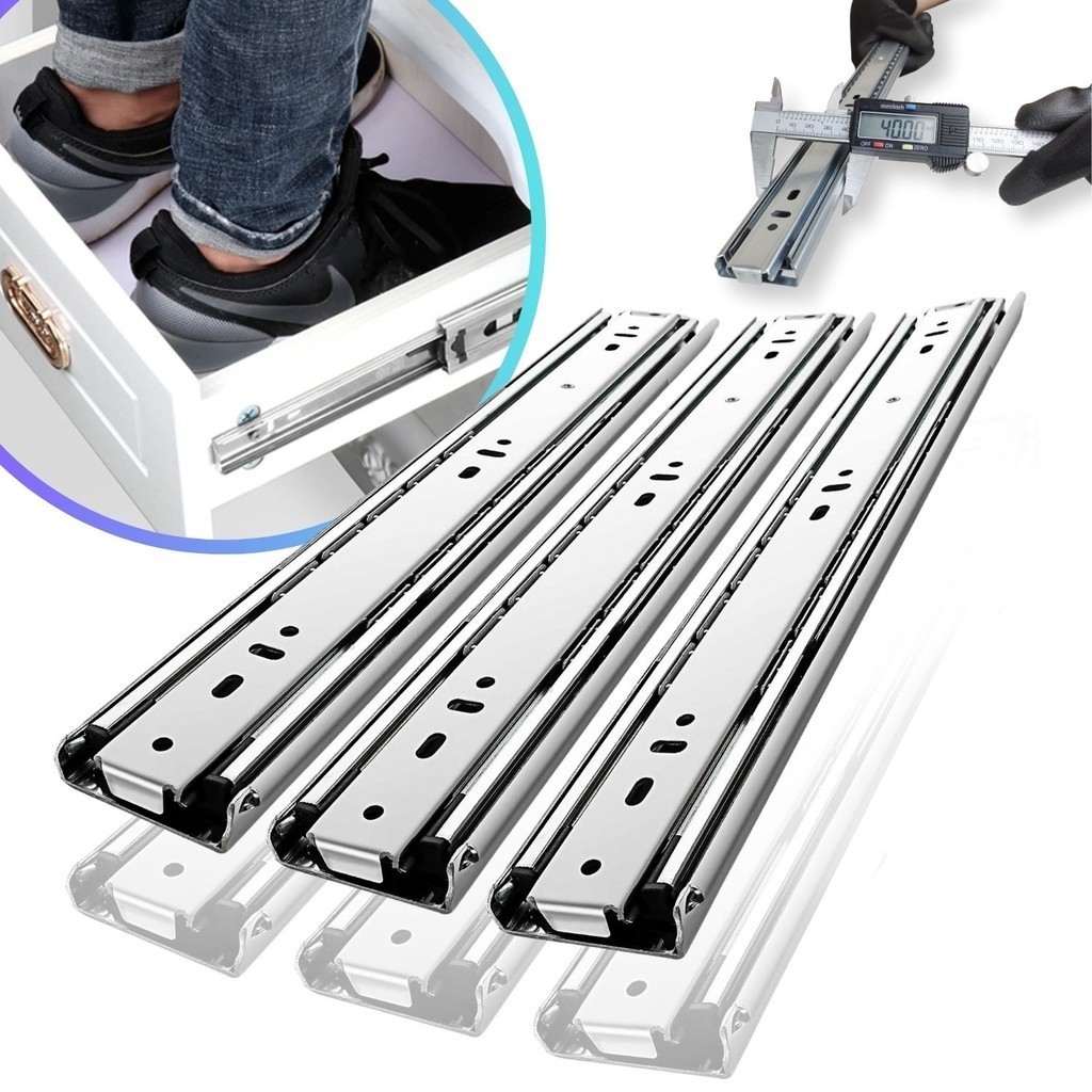 6 Corrediça Telescópica H40 50cm 3 PAR 500mm Reforçada Resistente 40KG Trilho Gaveta Móveis Armário Galvanizado