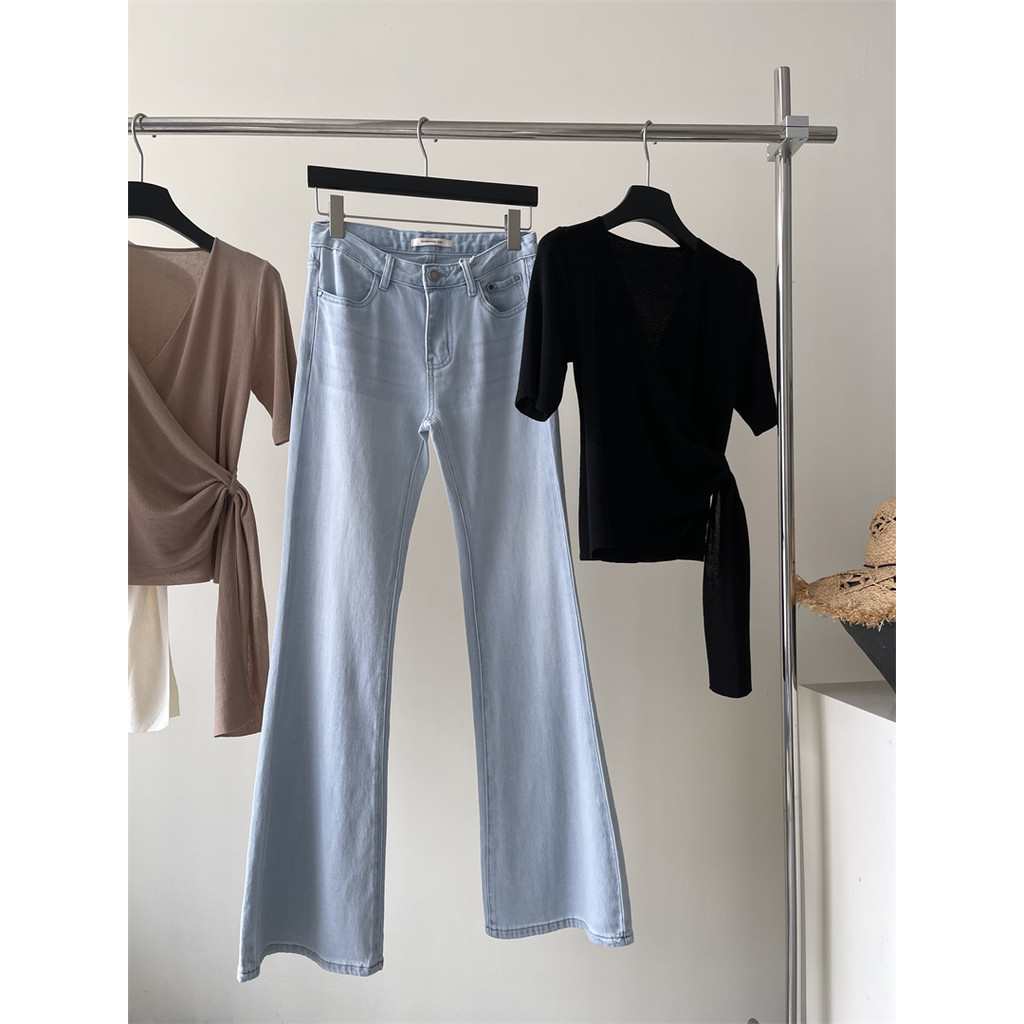 JAYT Tencel algodão estilo fino bolha azul Denim calças largas mais magro olhar pernas finas cintura baixa atmosfera sup