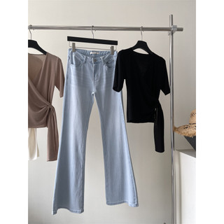 JAYT Tencel algodão estilo fino bolha azul Denim calças largas mais magro olhar pernas finas cintura baixa atmosfera sup