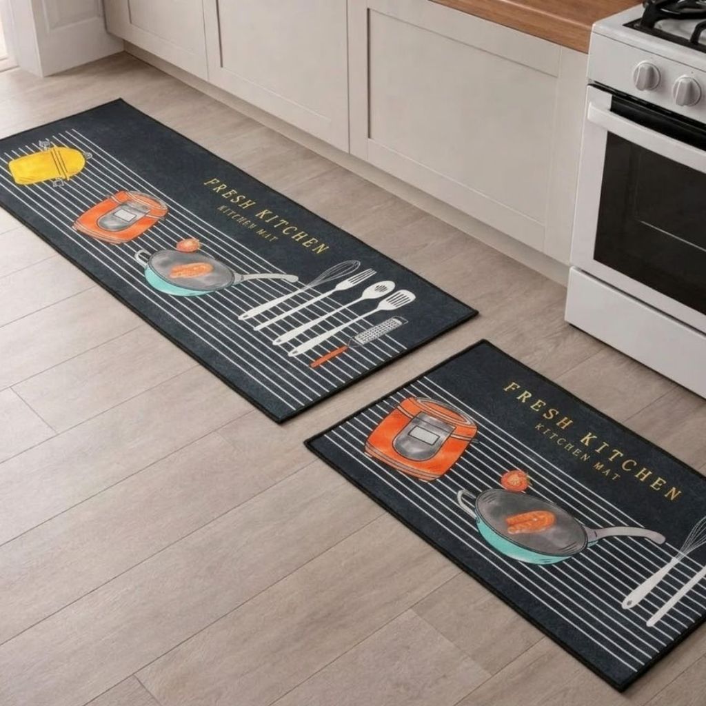 Jogo tapetes cozinha 2 peças proteção para piso e antiderrapante prático e resistente