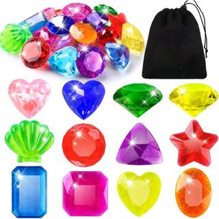Vellibring 18 Peças de Brinquedos de Mergulho com Gemas, Diamantes Coloridos Grandes de Acrílico, Tesouro Pirata, Gemas 