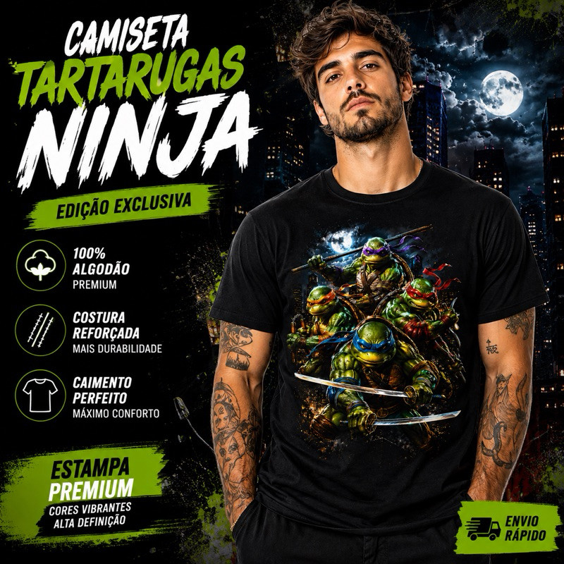 Camiseta Tartarugas Ninja TMNT | Masculina Feminina Infantil | 100% Algodão Premium | Estampa Exclusiva | Alta Definição