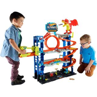 Hot Wheels City Ultimate Garage Track Set com 2 Carros de Brinquedo Die-Cast e Dragão Devorador de Carros, Armazena Mais