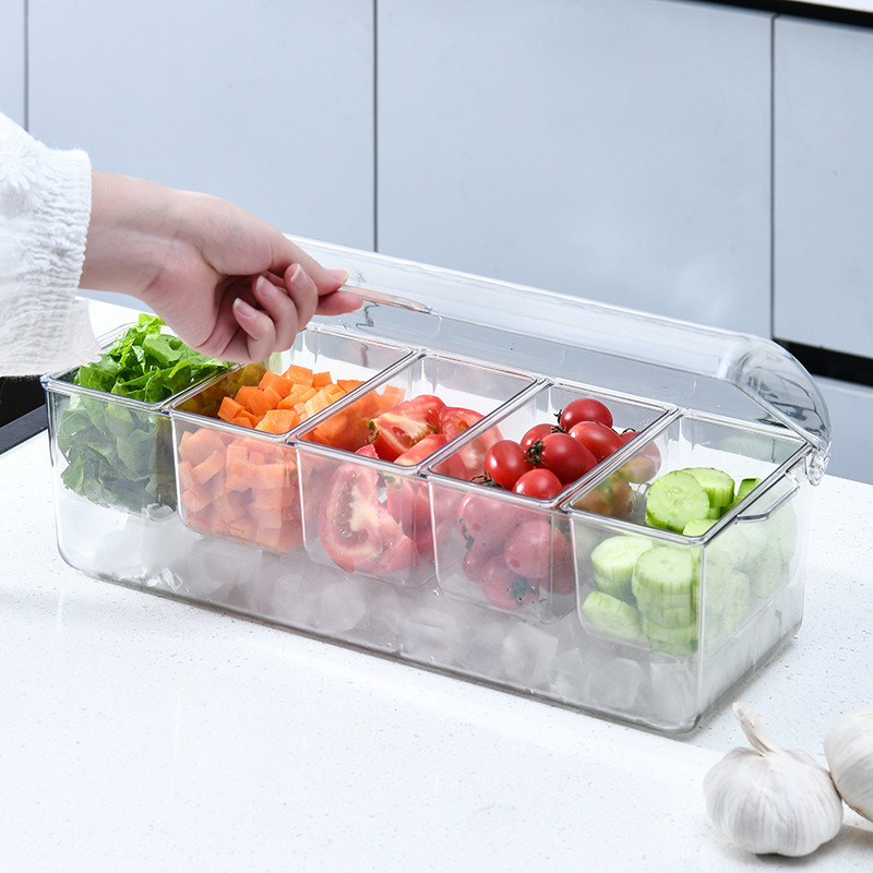 ￼ Caixa de armazenamento de salada para transporte, caixa de resfriamento compartimentada para piqueniques e festas ao a