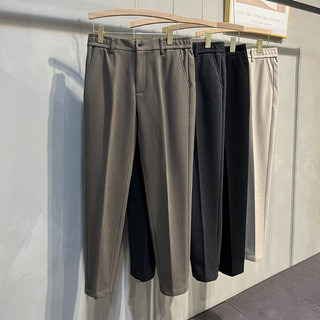 Calças masculinas casuais de lã pequenas retas cintura elástica outono inverno calças masculinas engrossadas na moda All