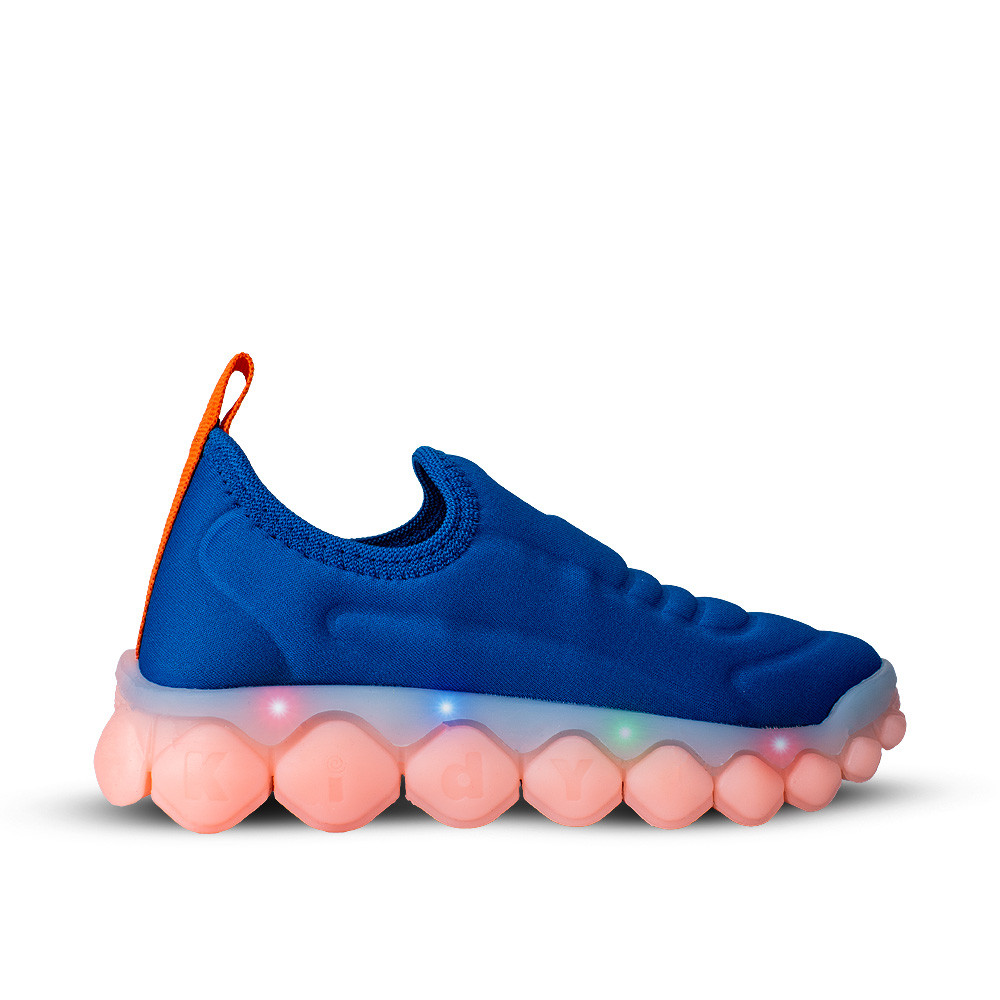 Tênis Infantil Menino Kidy Brinca Flex Azul Laranja Luz LED Pisca Calce Fácil Confortável · foto 2