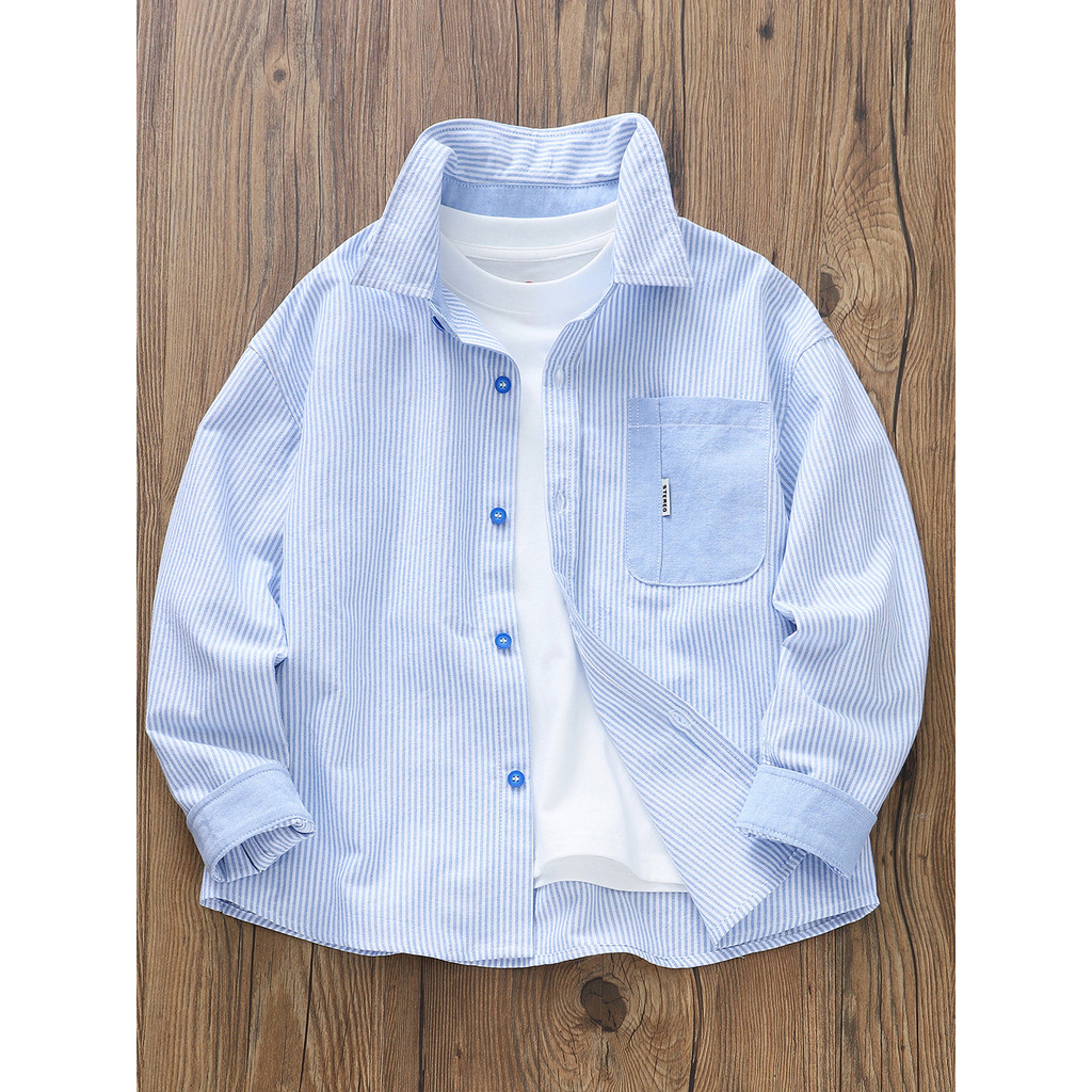 [Moda] algodão macio meninos médio grande crianças camisas listradas crianças bebê camisas de manga comprida primavera v