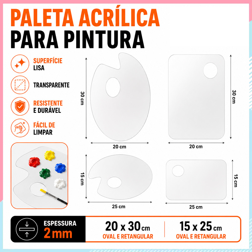 Conjunto 4/8/12 Peças Paletas de Pintura com Alta Transparência, 20x30 cm e 15x25 cm, para Mistura Precisa e Uso Diário