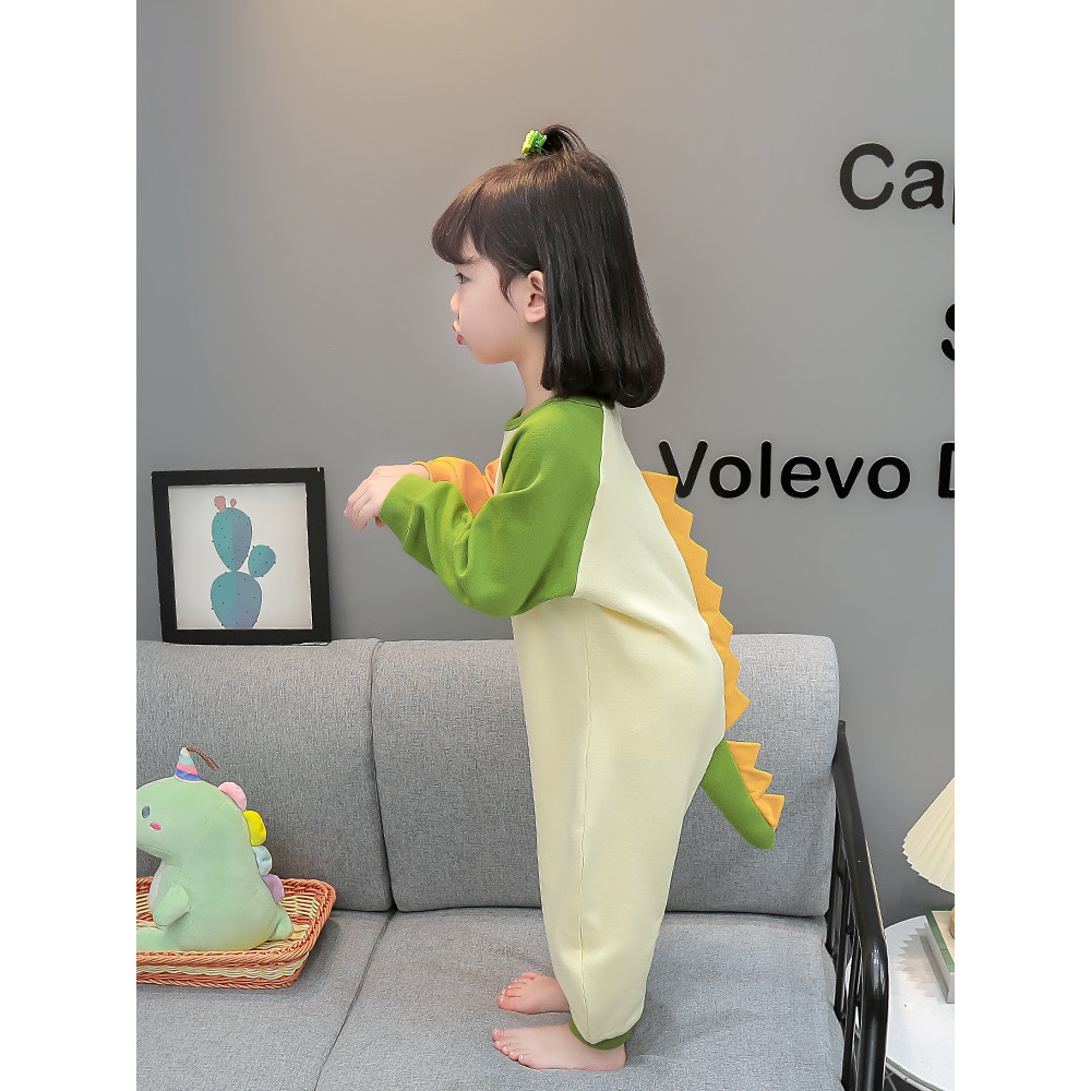 Meninas pijamas 2025 novo estilo crianças Bodysuit dinossauro primavera outono puro algodão de manga comprida estilo fin
