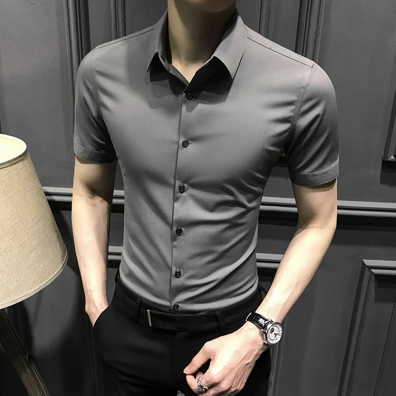2026 novo estilo camisa masculina de manga curta verão High-End roupas masculinas de seda gelo camisa masculina de negóc