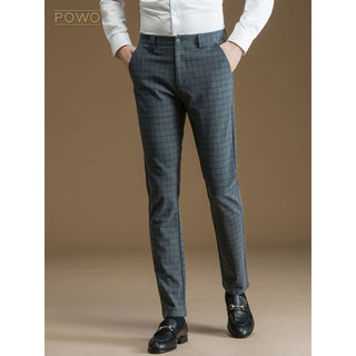 Calças masculinas Slim-fit cinza verificado negócios Formal terno calças não-ferro pés pequenos Casual primavera outono 