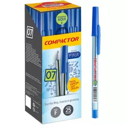Caneta Esferográfica, Compactor Azul, 0.7 mm, Pacote de 25
