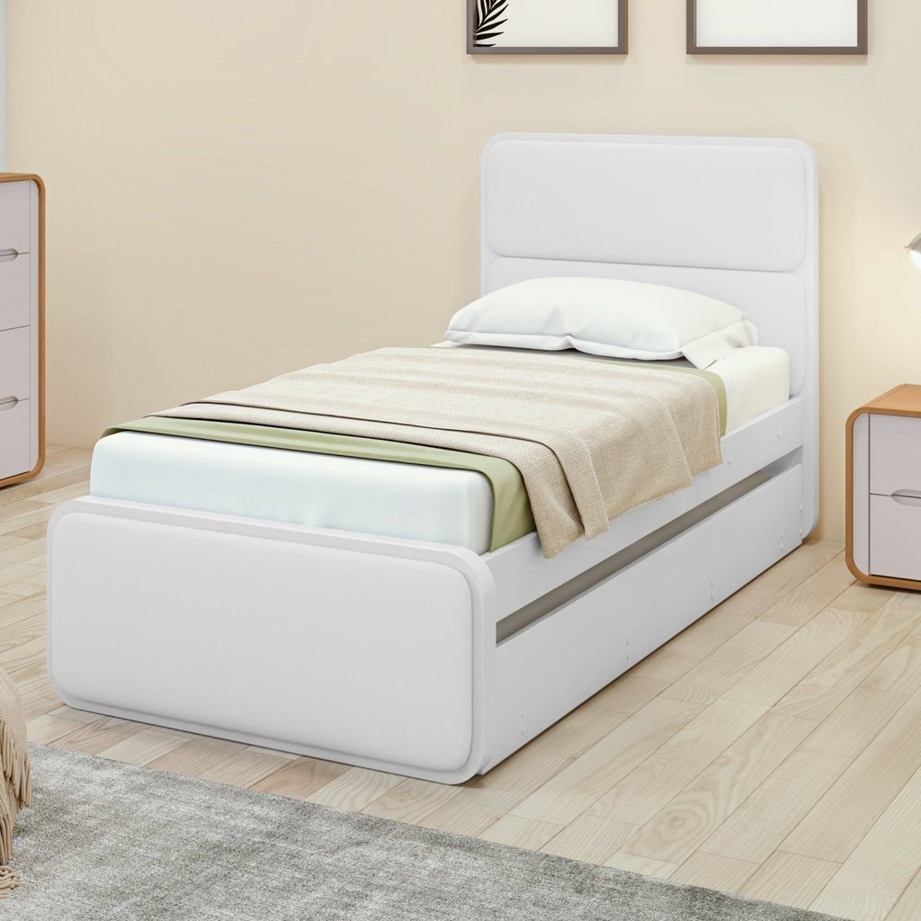 Bicama de Solteiro Corino Loop com Cama Auxiliar Branco Branco